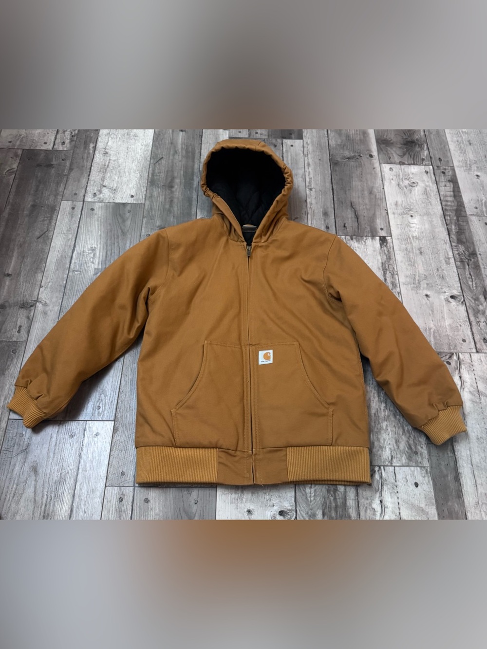 Carhartt Detroit Jacket Youth Duck Brown Hooded Lined Boys Canvas Zip